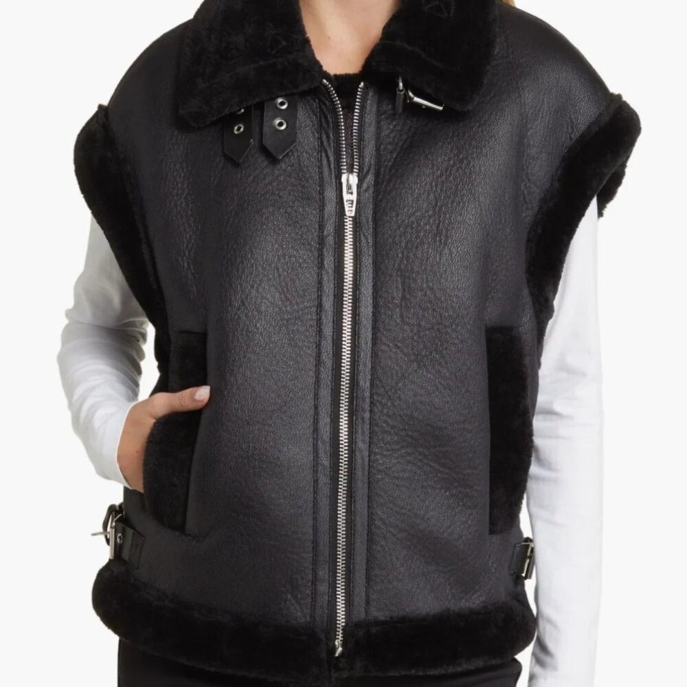 BLANKNYC Sherpa Moto Vest Faux Leather & Sherpa Trimmed Vest Size M NWT